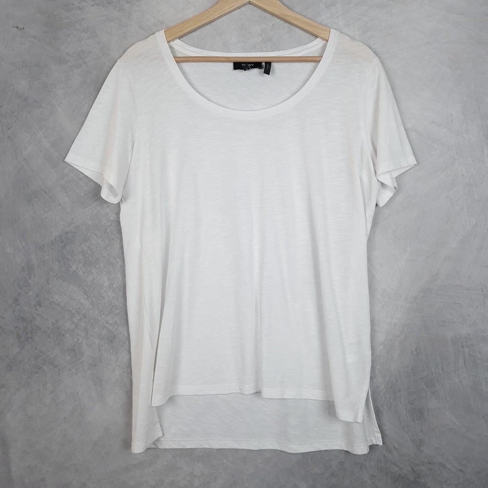 Theory T Shirt Womens Large White Modal Scoop Neck High Low Minimalist Capsule